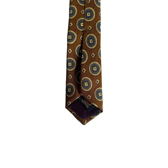 Chaps Ralph Lauren Men's Silk Tie Brown & Blue Geometric Pattern - Picture 9 of 9